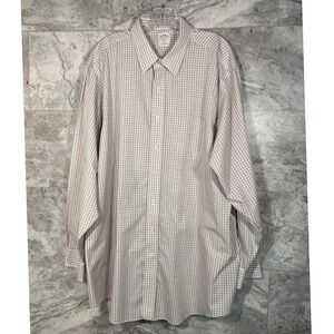 Brooks Brothers 346 Men's Non Iron Cotton Plaid Button Down Shirt Size 18 6/7